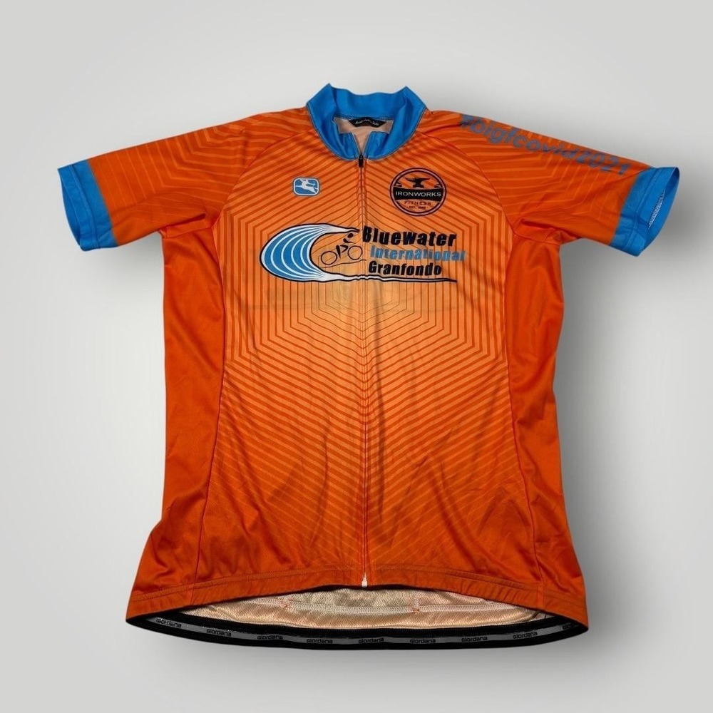 Giordana Cycling Jersey Mens XL Orange Bluewater Granfondo Full‎ Zip Italy Road
